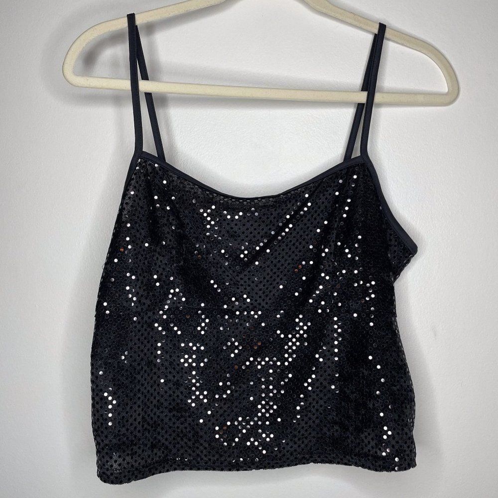 Siren Vintage Sequin Party Night Out Spaghetti Strap Cropped Tank‎